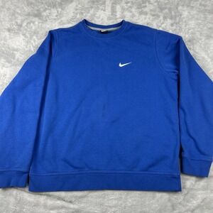 Nike Club Fleece Pullover‎ Crew Neck Swoosh Sweater Mens Size L Blue